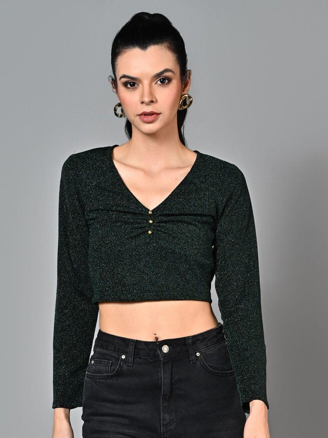 justin ruched v-neck fitted crop top