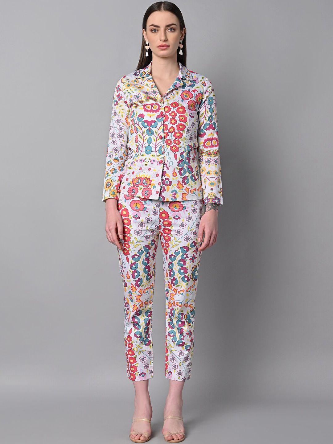 justin whyte floral printed coat with trousers