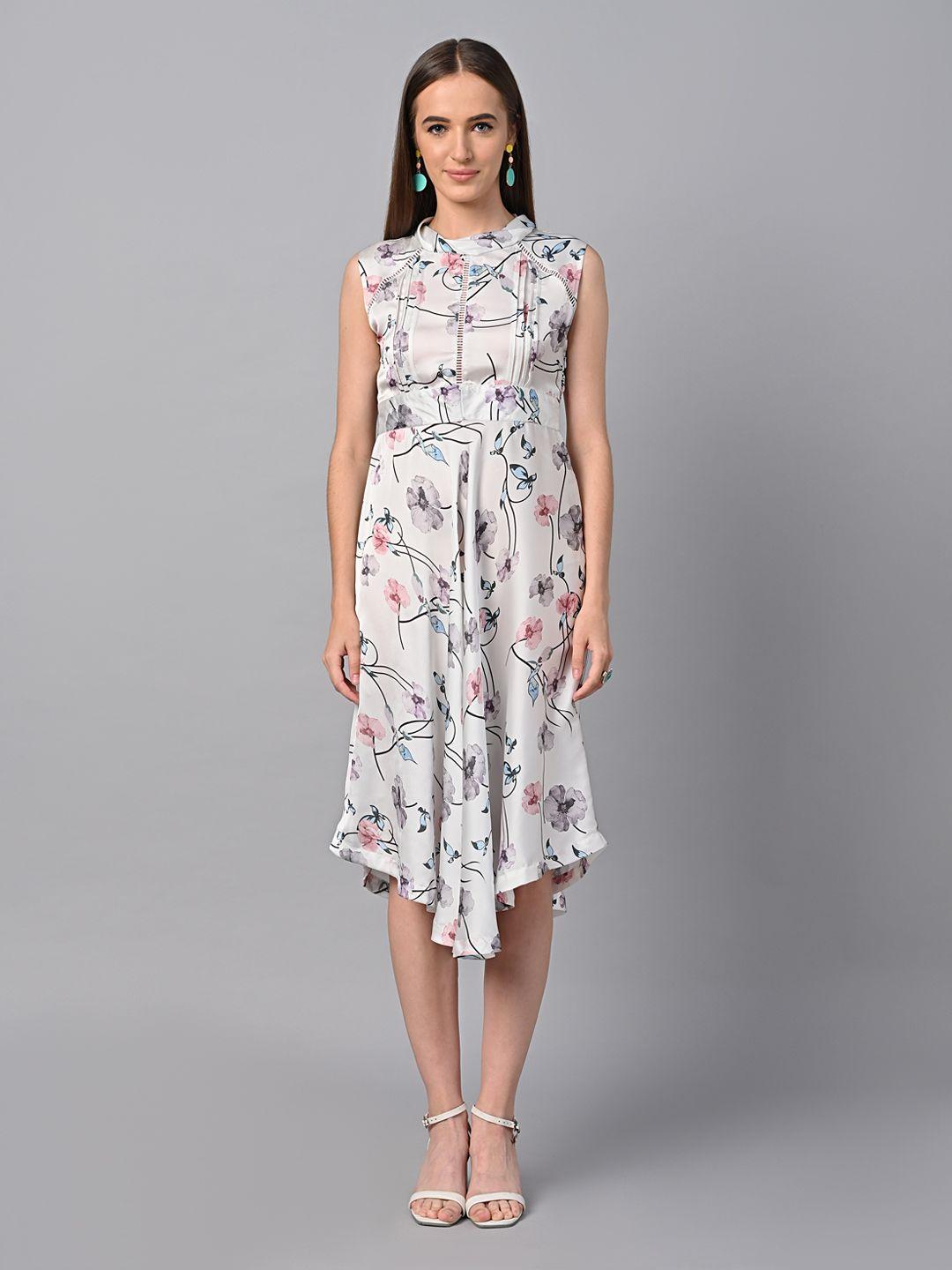 justin whyte floral printed satin fit & flare midi dress