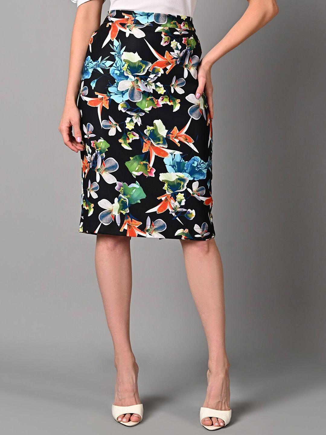 justin whyte floral printed straight skirt