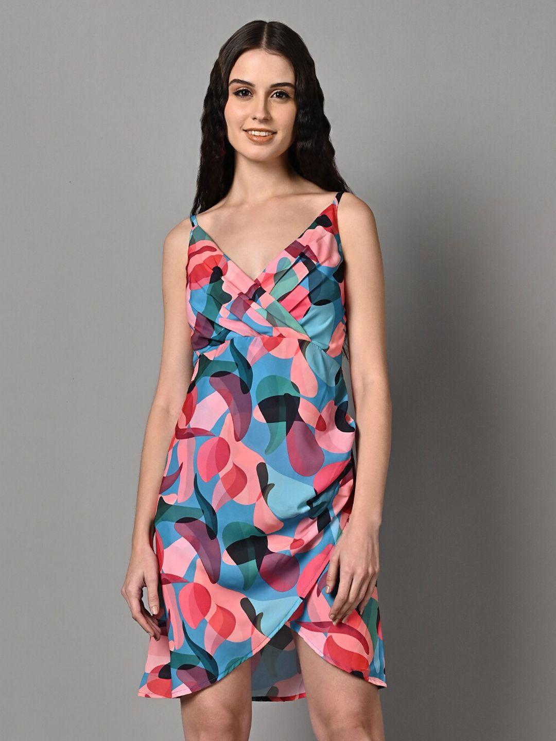 justin whyte geometric printed shoulder strap a-line dress