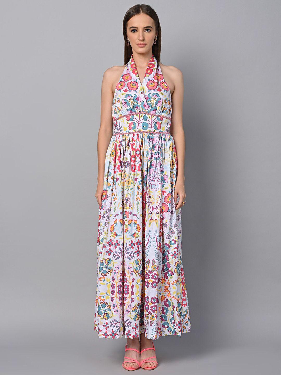 justin whyte pink floral print halter neck maxi dress