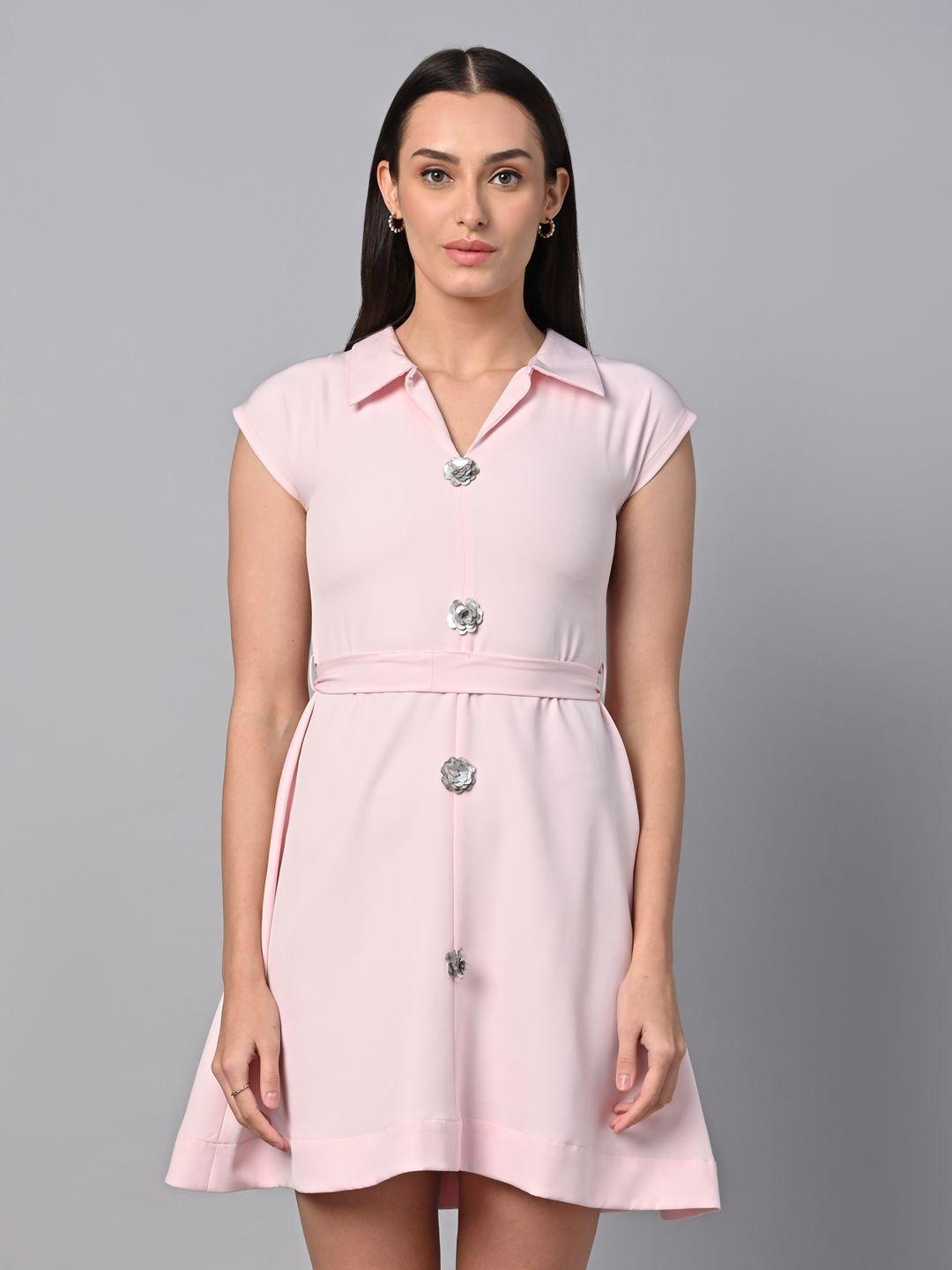 justin whyte shirt collar extended sleeves belted a-line dress