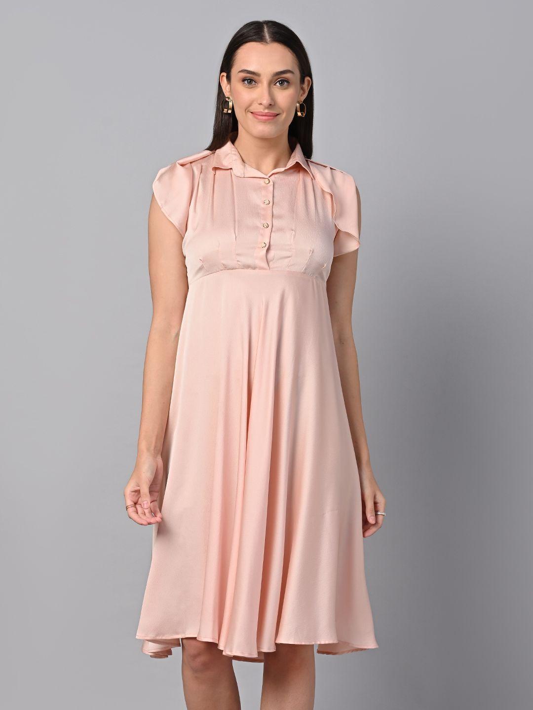justin whyte shirt collar roll-up sleeves gathered fit & flare midi dress