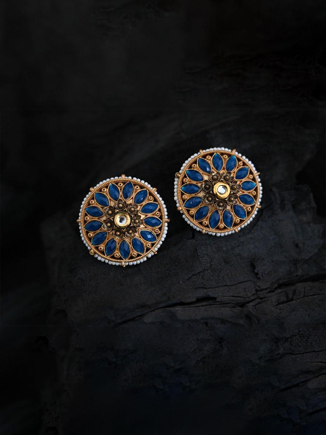 justpeachy blue & gold-plated circular studs earrings