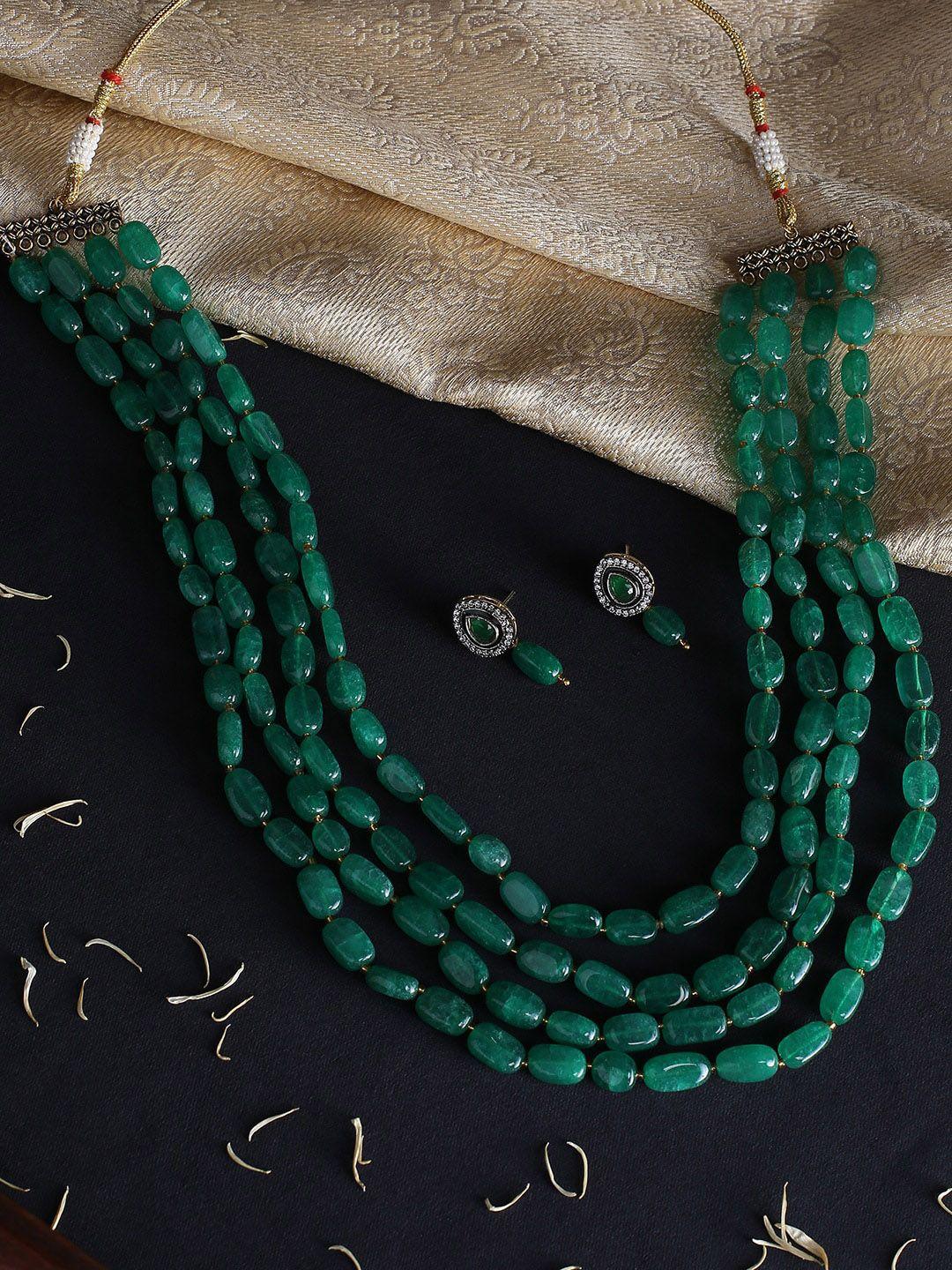 justpeachy gold-plated green beaded jewellery set