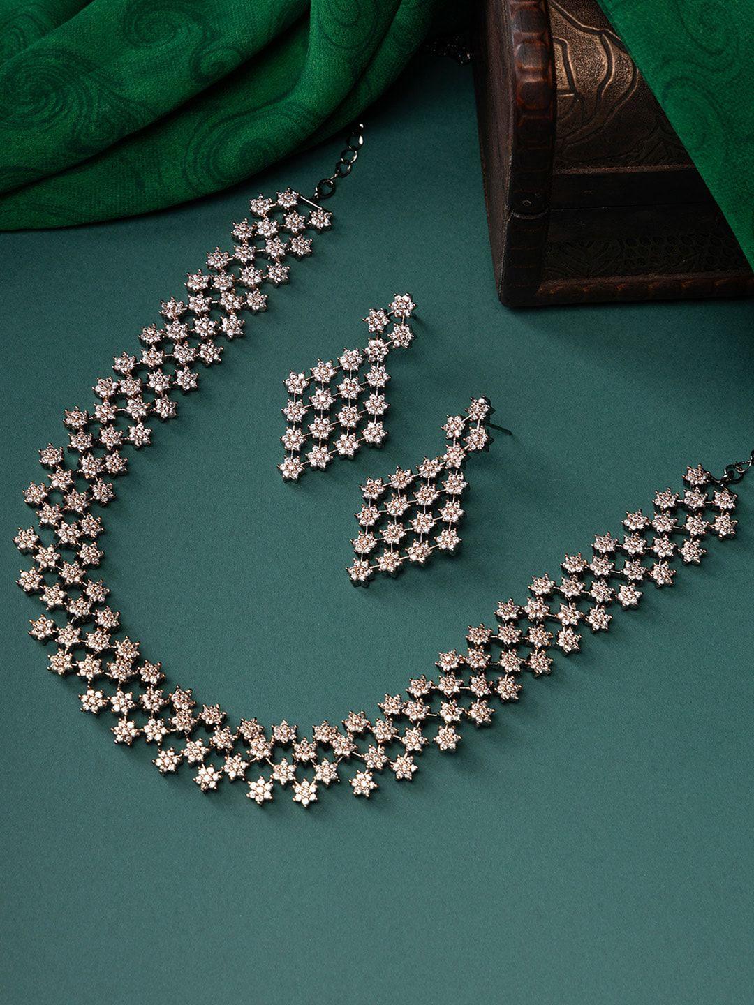 justpeachy rhodium-plated ad-studded jewellery set