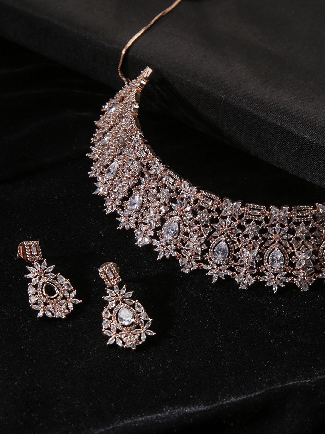 justpeachy rose gold-plated american diamond-studded jewellery set