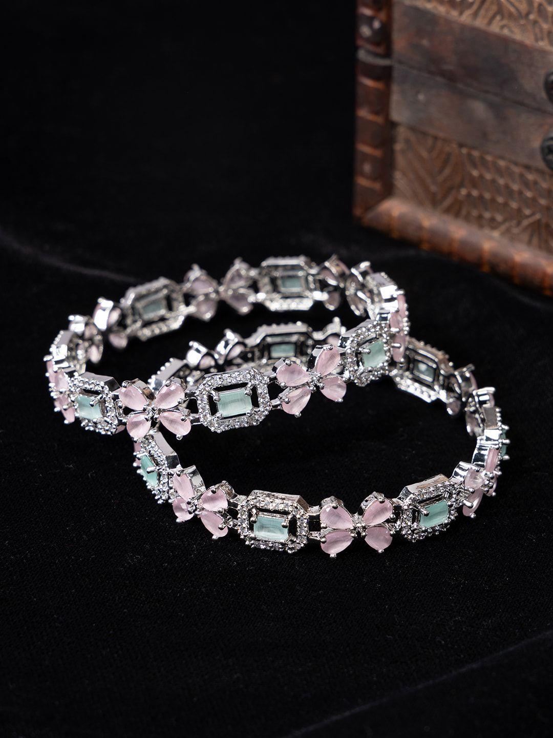 justpeachy set of 2 rhodium-plated american diamond studded bangles