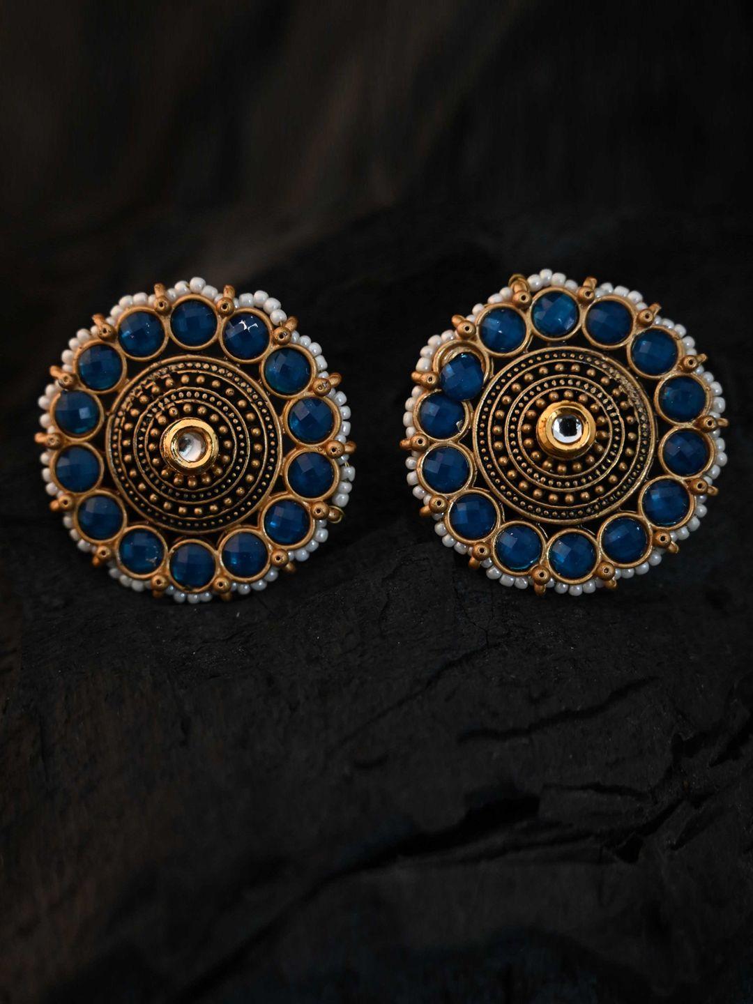 justpeachy blue & rose gold classic studs earrings