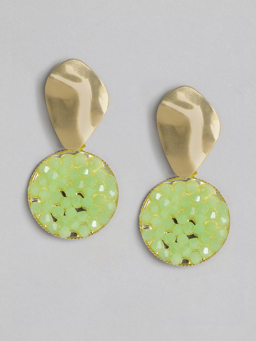 justpeachy gold-plated & green geometric drop earrings