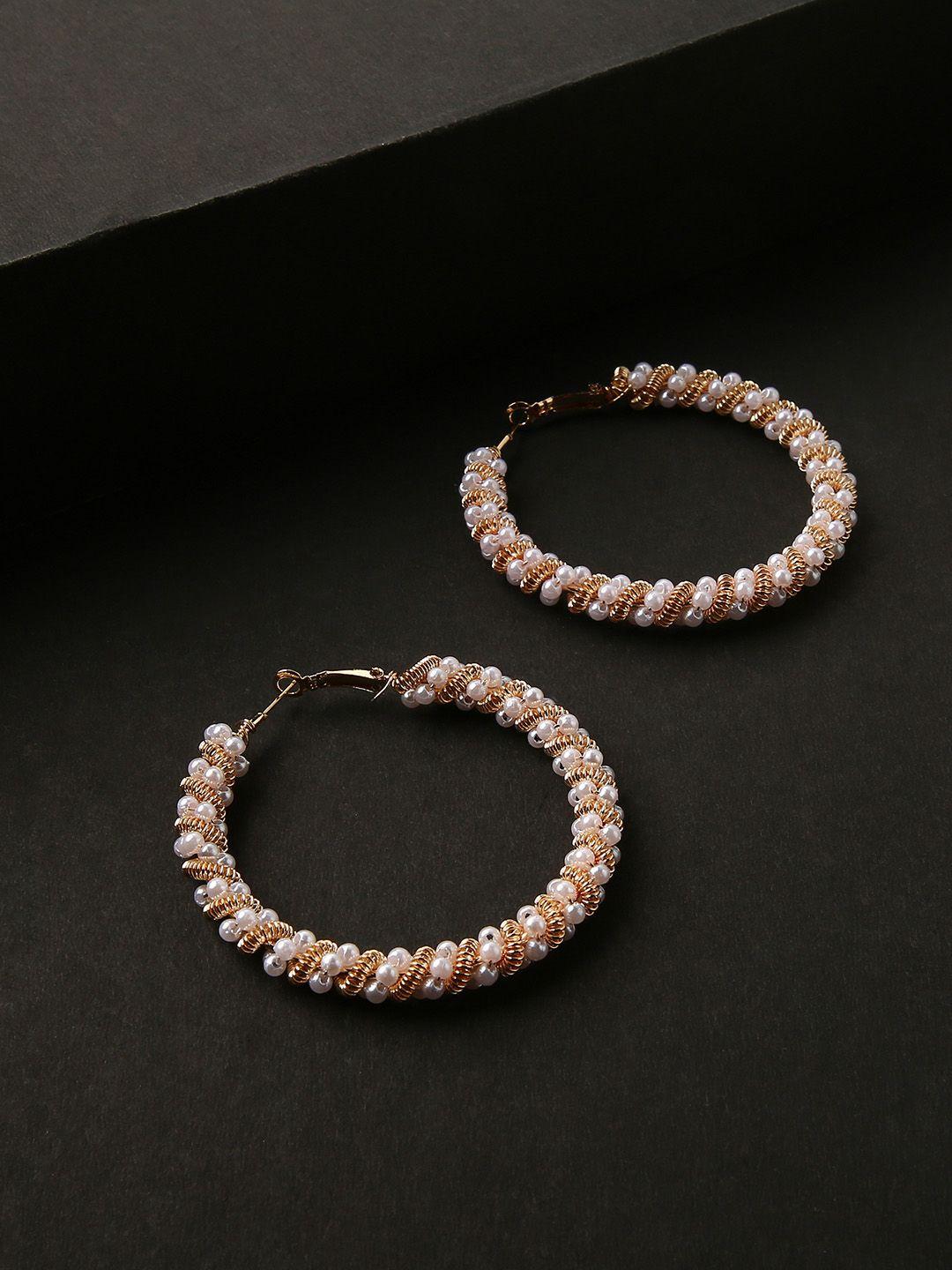 justpeachy gold-toned & white contemporary hoop earrings