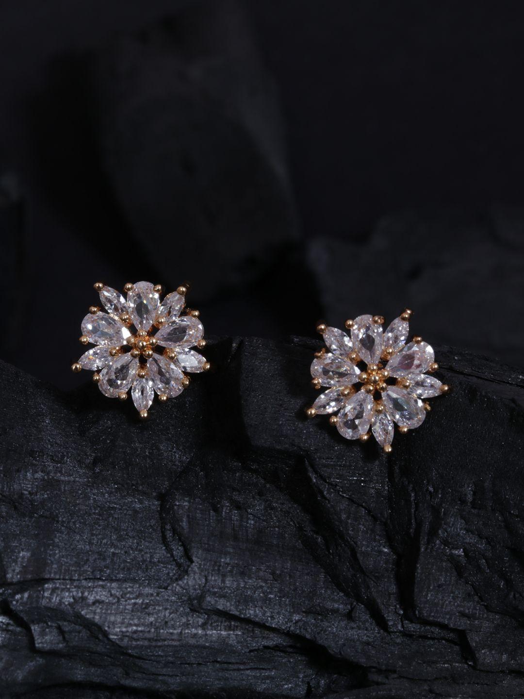 justpeachy gold-toned & white cubic zirconia star shaped studs