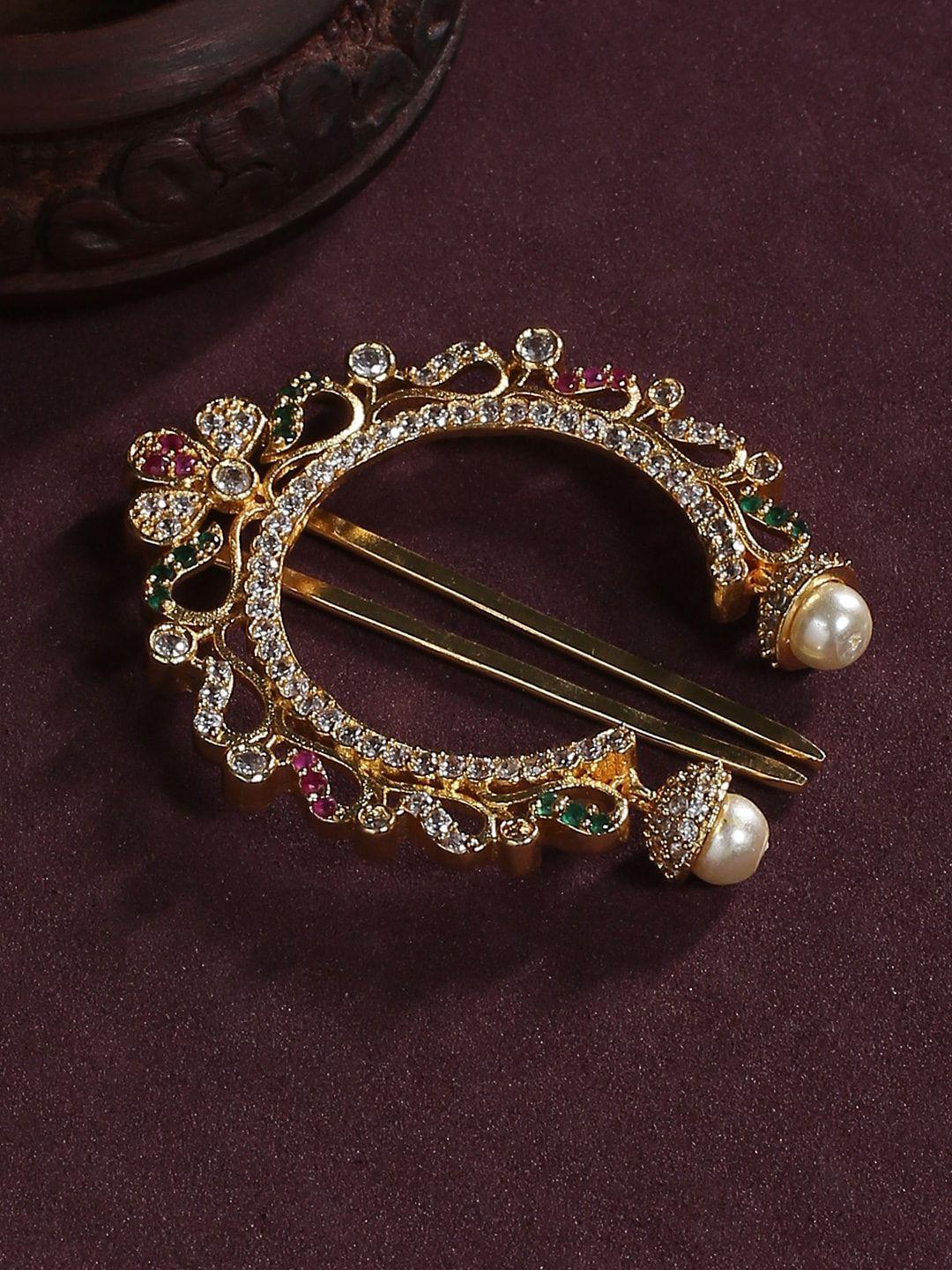 justpeachy gold-toned & white stone-studded & beaded bun pin