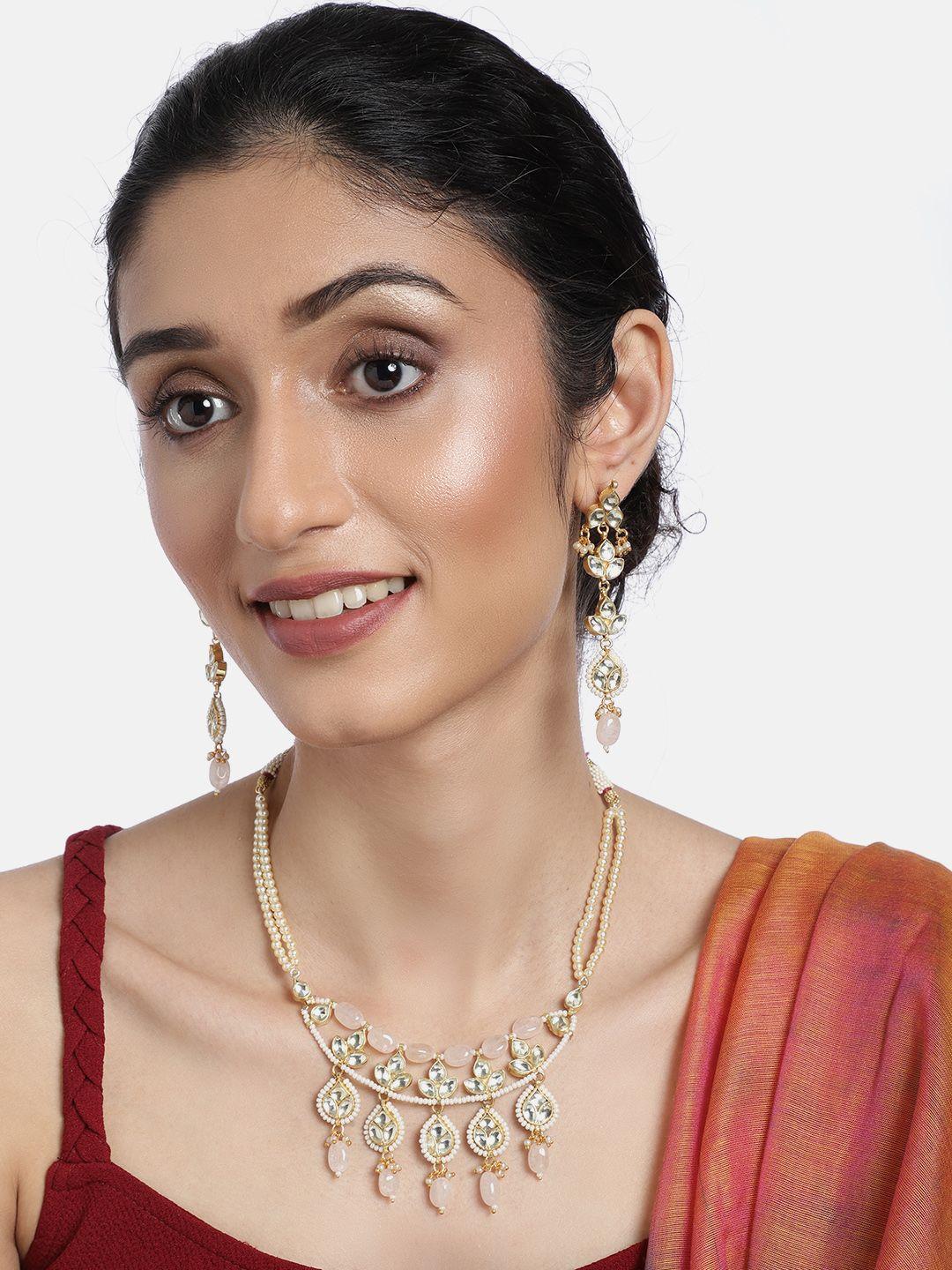 justpeachy gold-toned kundan stone studded handcrafted jewellery set