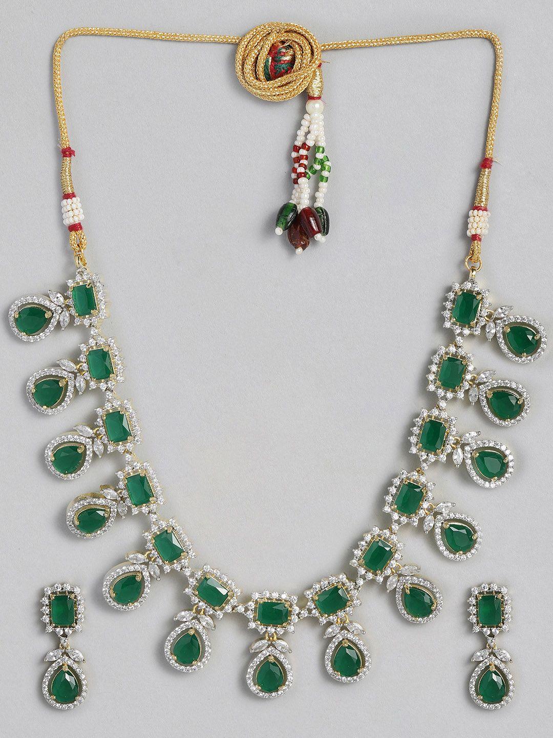 justpeachy green gold-plated ad studded jewellery set