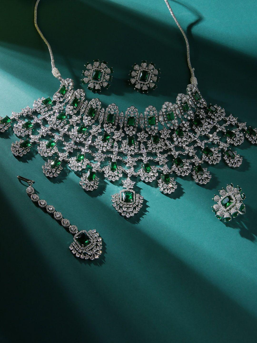 justpeachy green rhodium-plated jewellery set