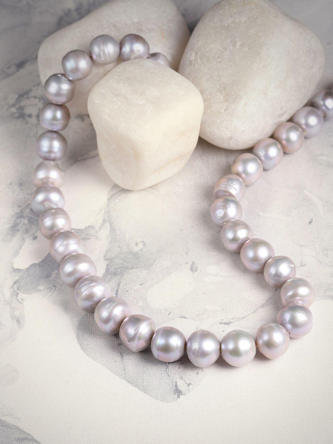 justpeachy grey bold sterling silver certified fresh water pearls necklace