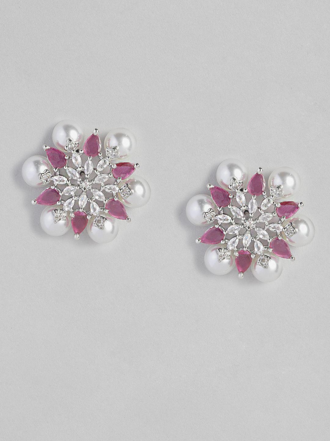 justpeachy pink pearl studded floral studs