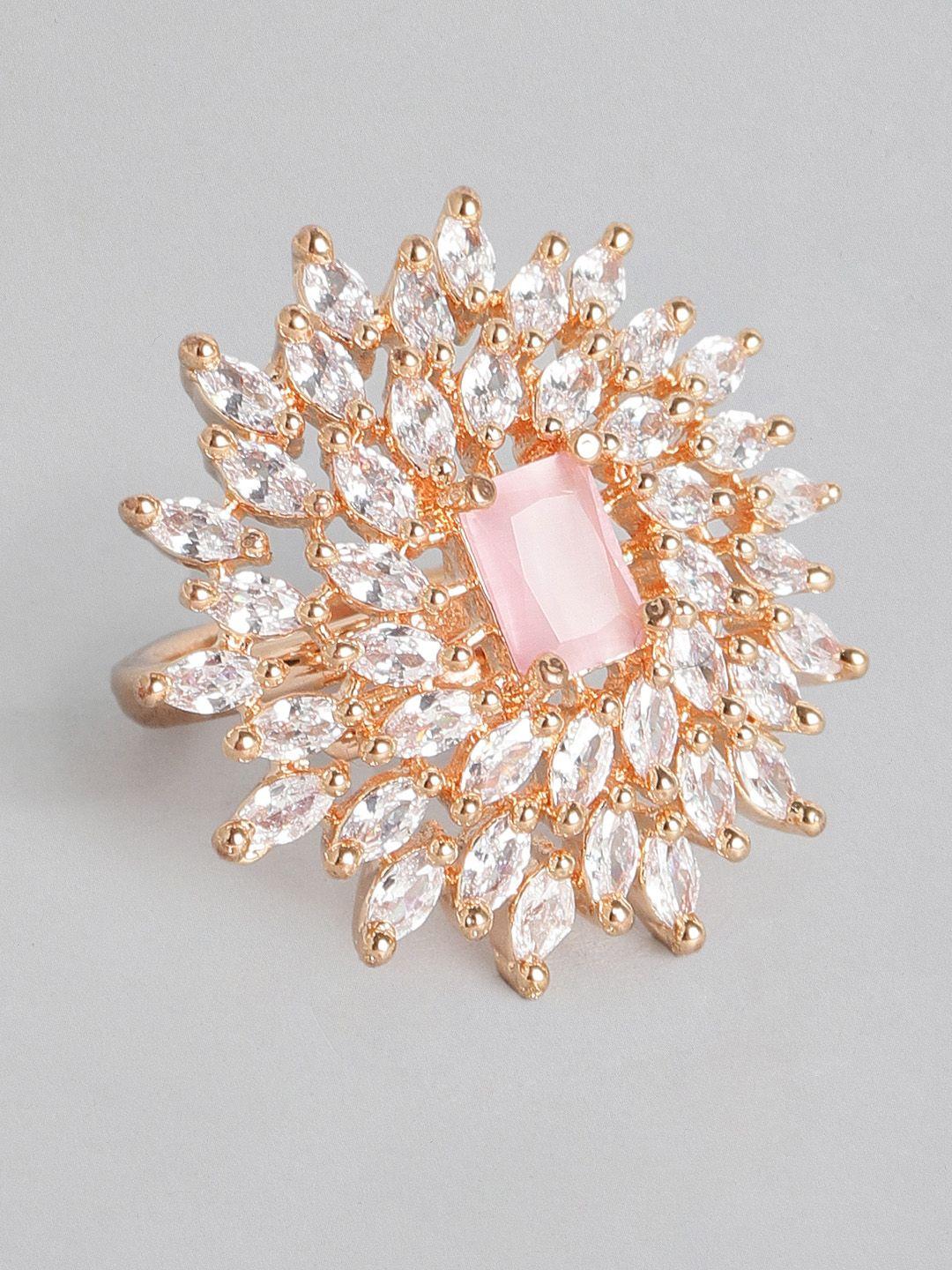 justpeachy pink rhodium-plated ad studded finger ring