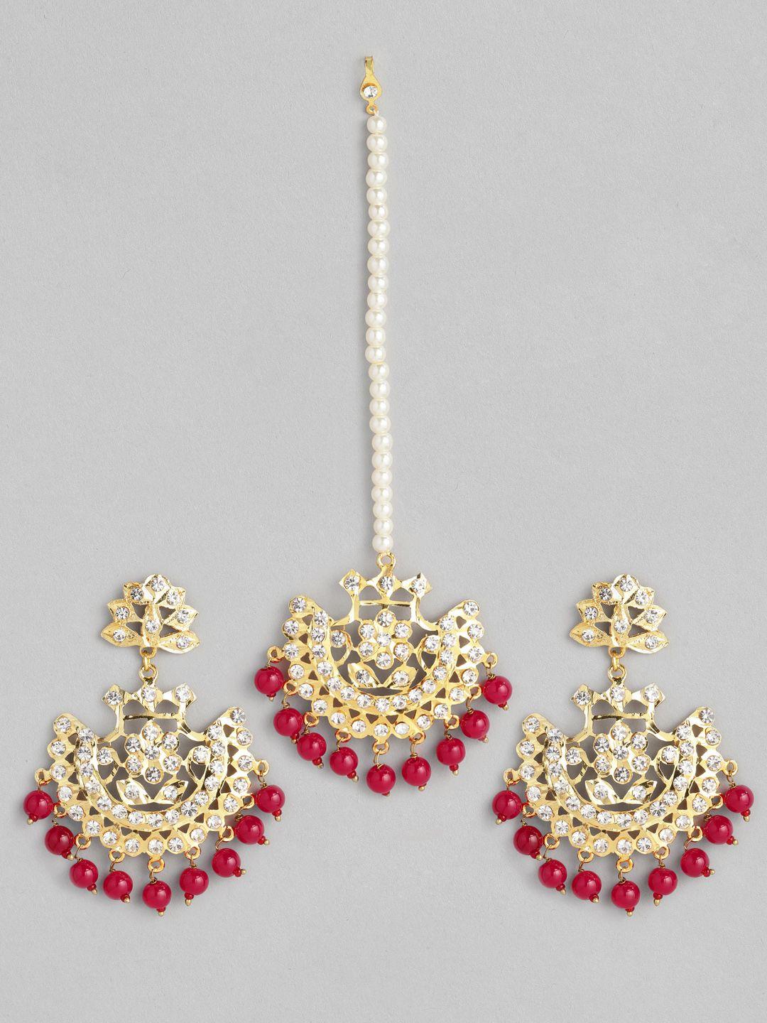 justpeachy red & gold-toned gold-plated handcrafted jewellery set