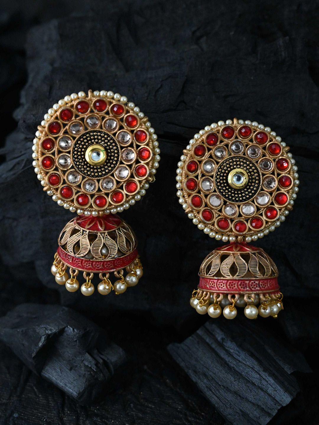 justpeachy red classic jhumkas earrings