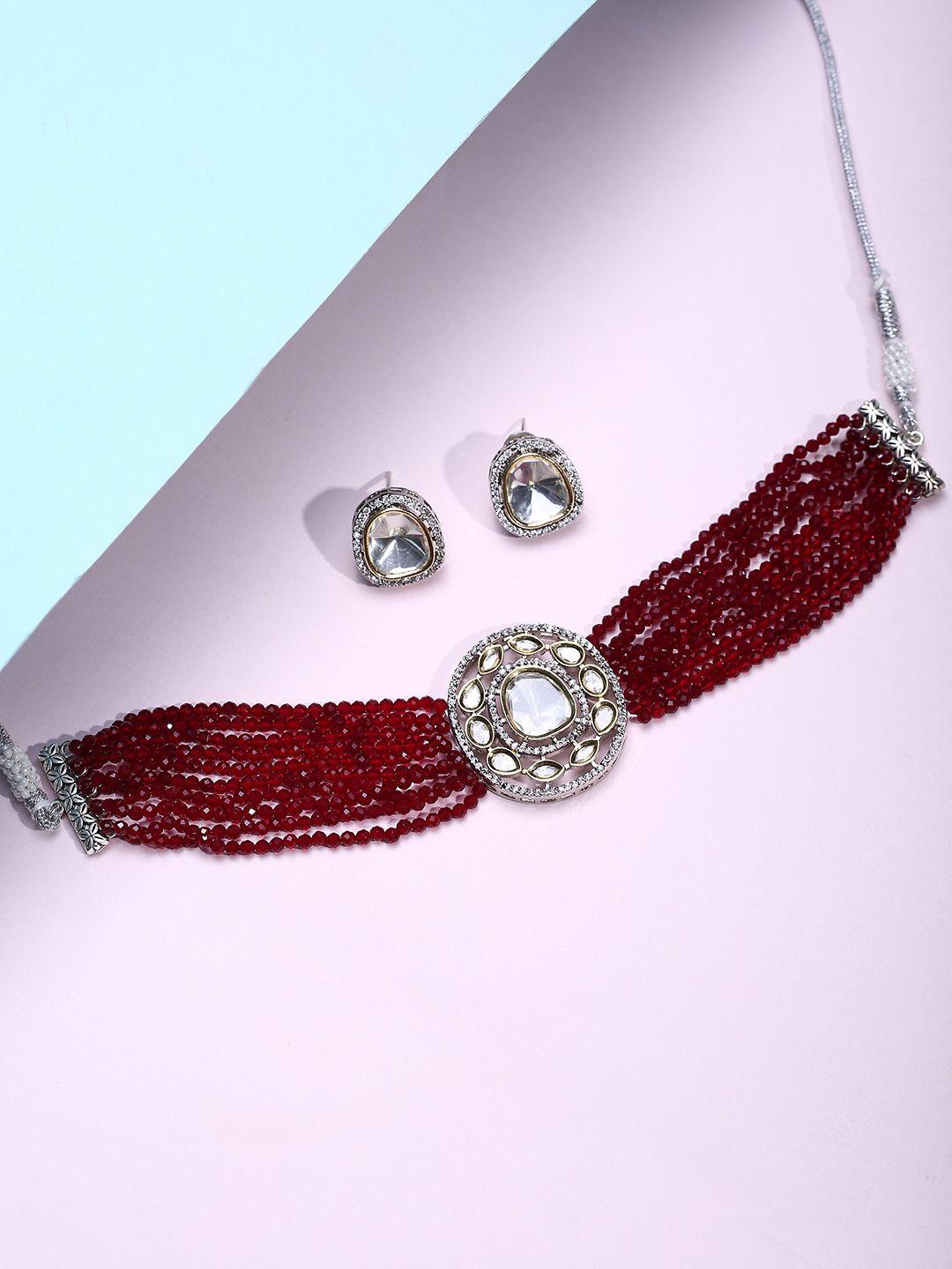 justpeachy rhodium-plated ad stone-studded jewellery set