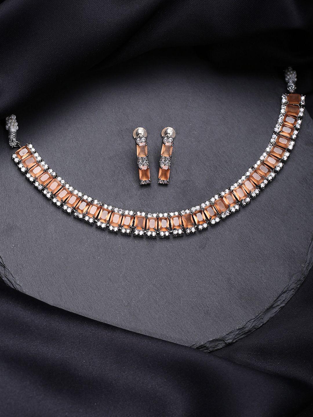 justpeachy rhodium-plated ad-studded jewellery set