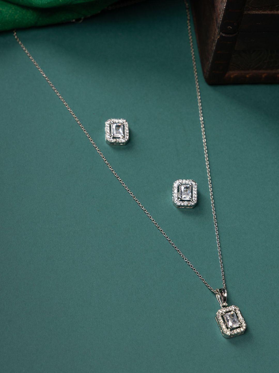justpeachy rhodium-plated ad studded jewellery set