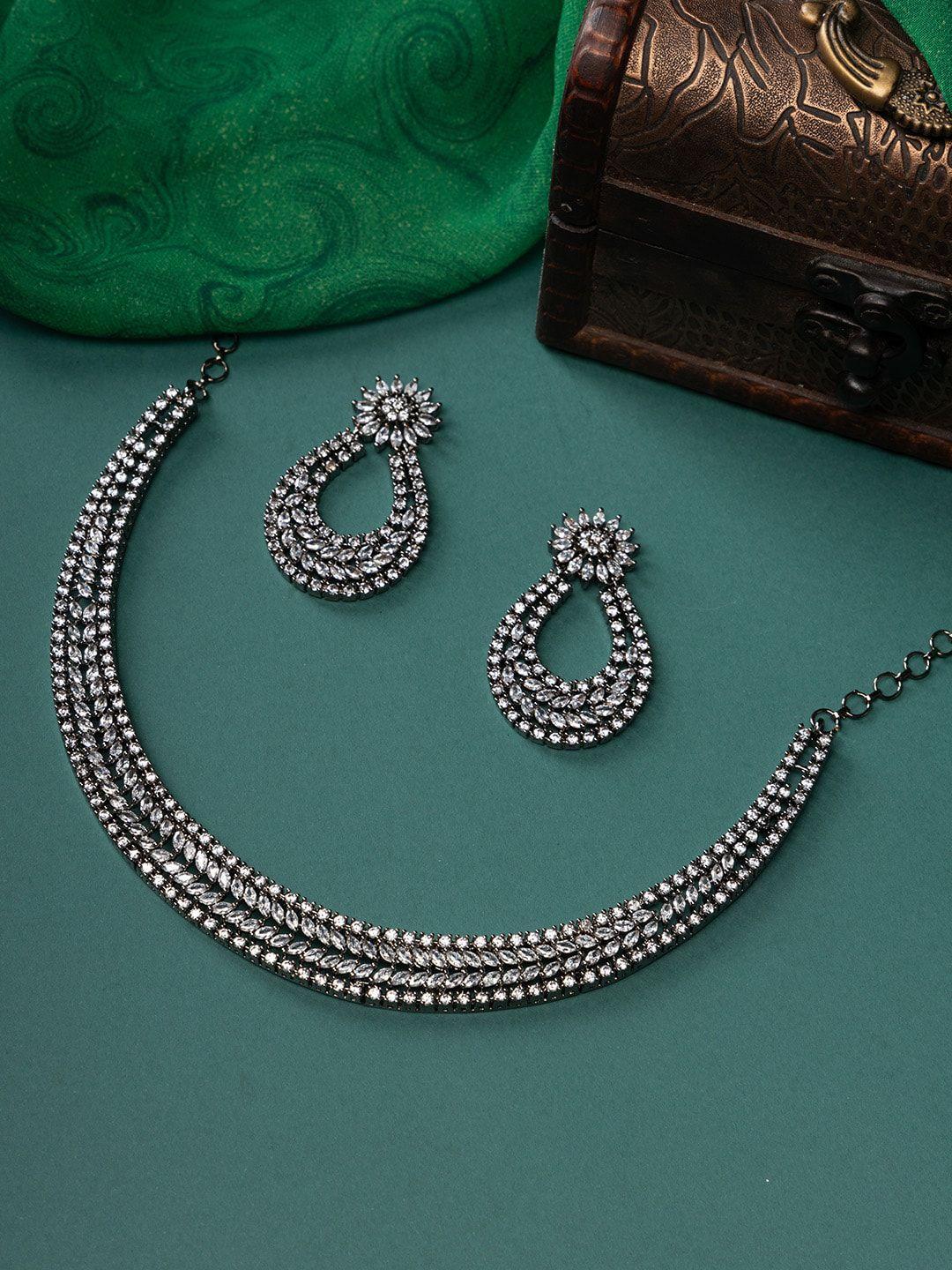 justpeachy rhodium-plated ad studded jewellery set