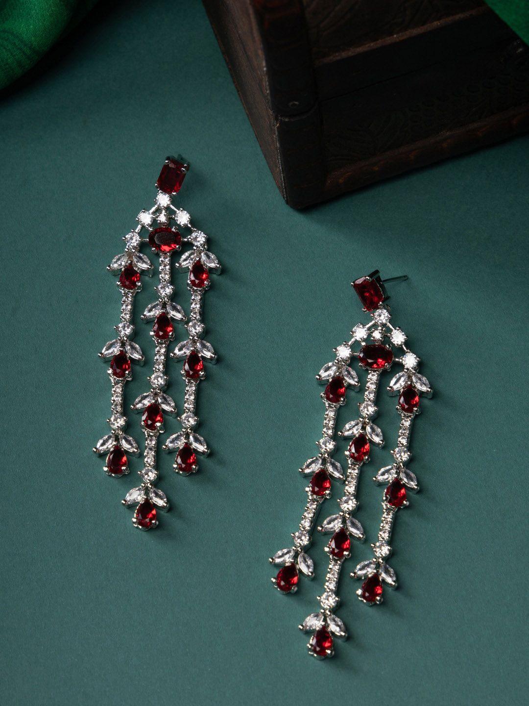 justpeachy rhodium-plated american diamond-studded drop earrings