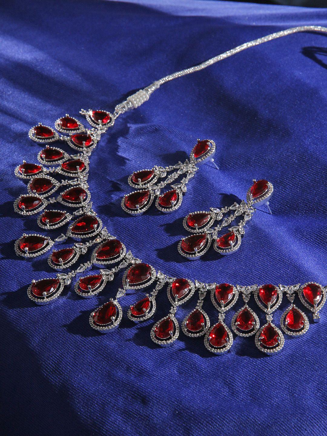 justpeachy rhodium-plated kundan studded necklace & earring