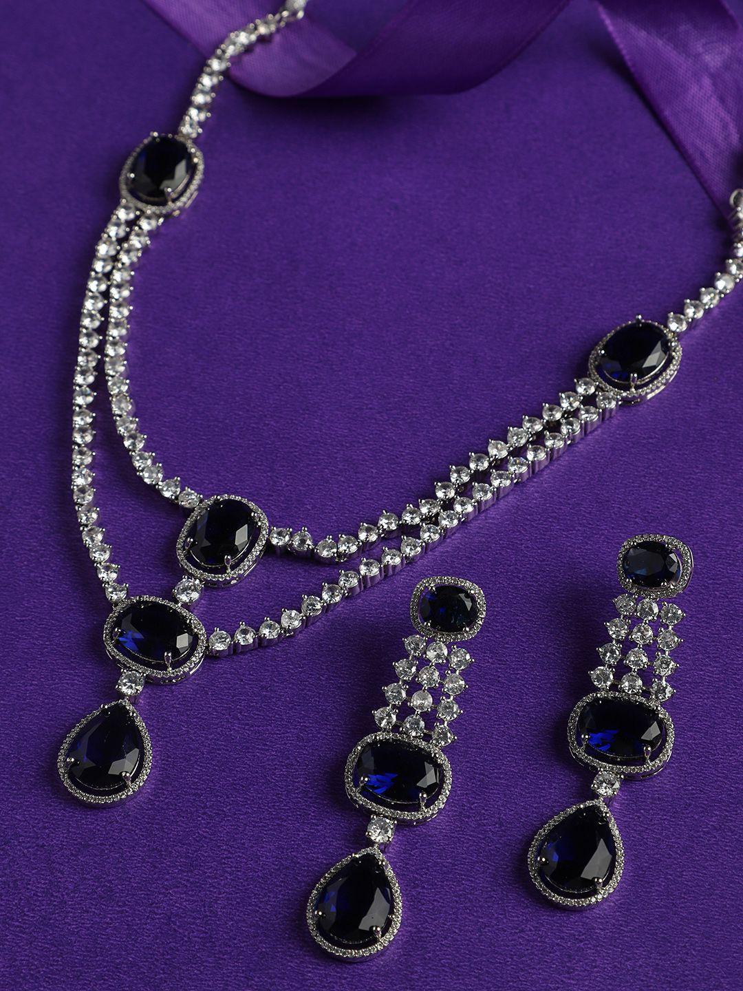 justpeachy rhodium-plated stone studded jewellery set