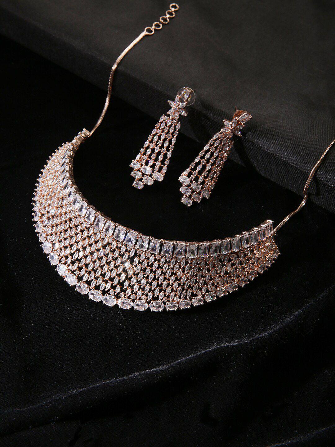 justpeachy rose gold-plated american diamond-studded jewellery set