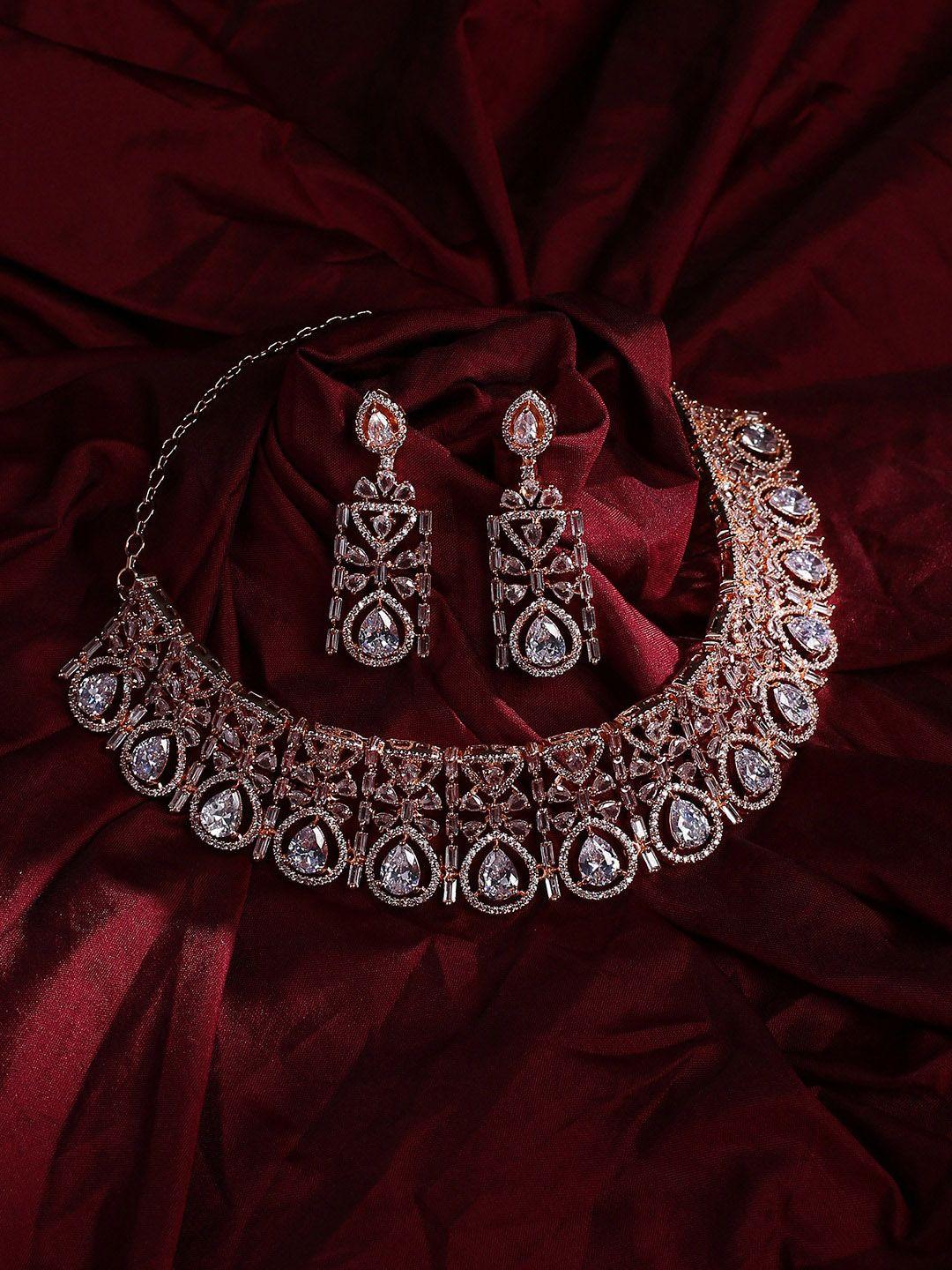 justpeachy rose gold-plated cz & american diamond studded handcrafted jewellery set