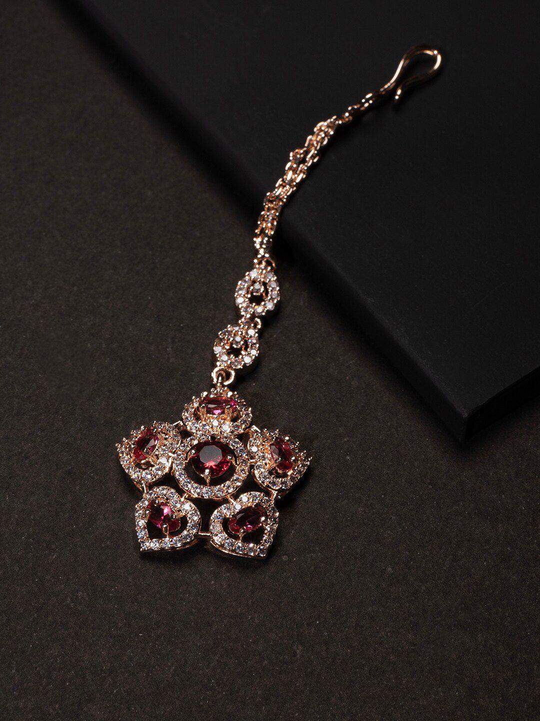 justpeachy rose gold-plated red ad-studded maangtikka
