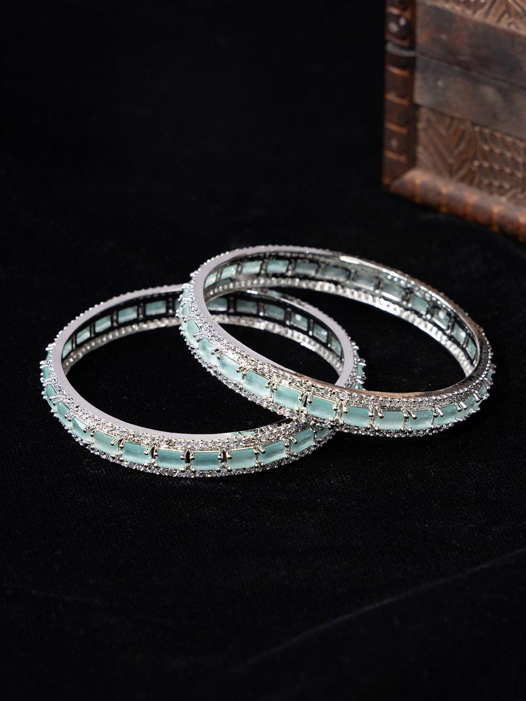 justpeachy set of 2 rhodium-plated american diamond studded bangles