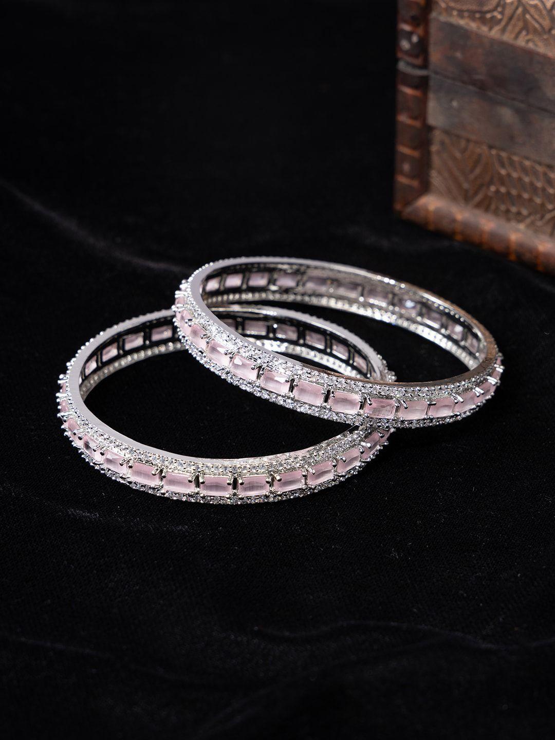 justpeachy set of 2 rhodium-plated american diamond studded bangles