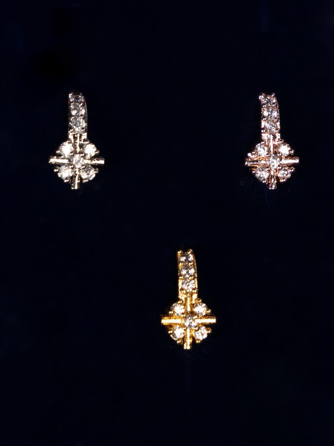 justpeachy set of 3 american diamond studded nosepin