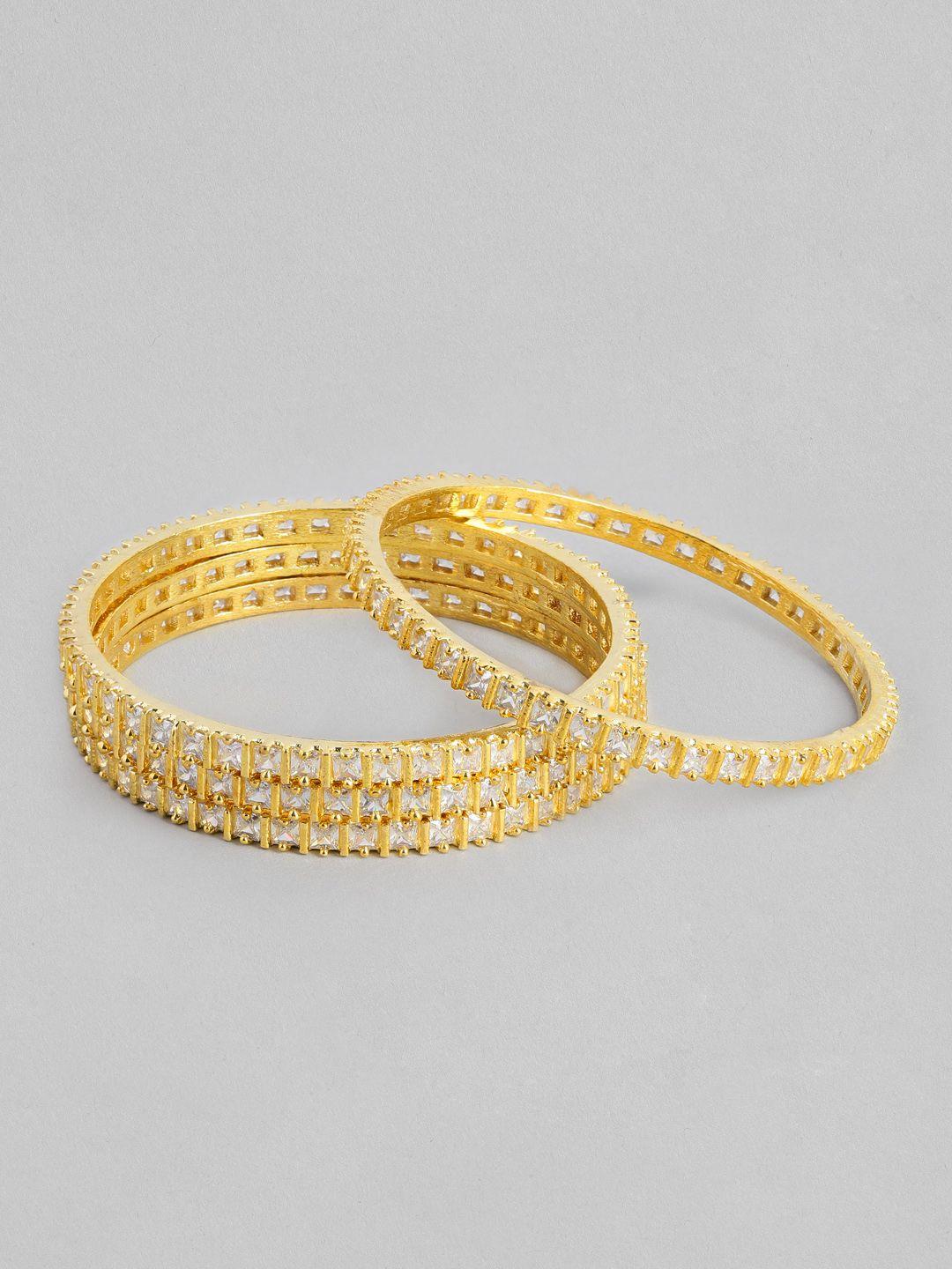 justpeachy set of 4 white gold-plated american diamond studded bangles