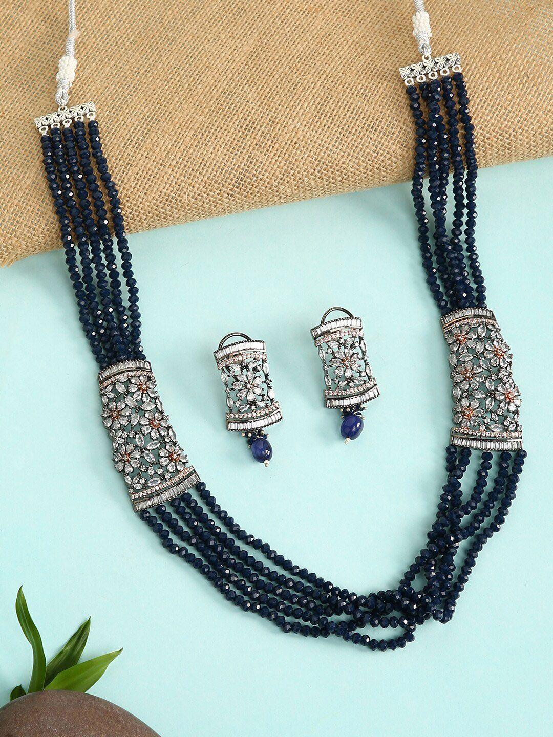 justpeachy silver-plated blue & white ad-studded & beaded jewellery set