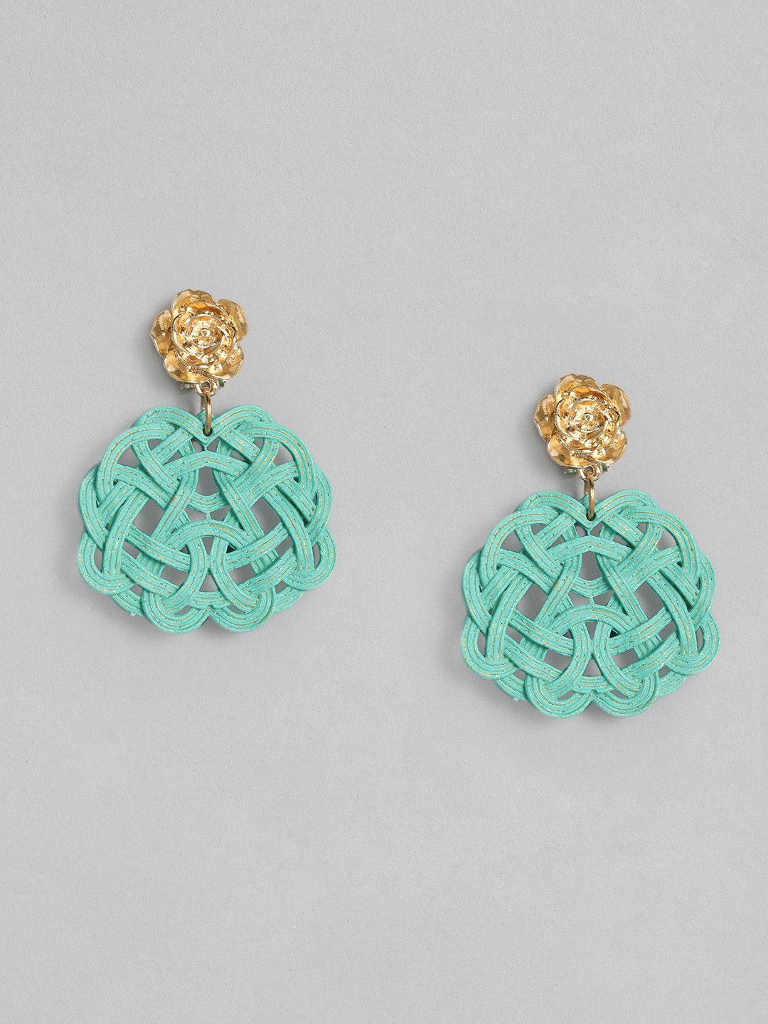 justpeachy teal green gold-plated contemporary drop earrings