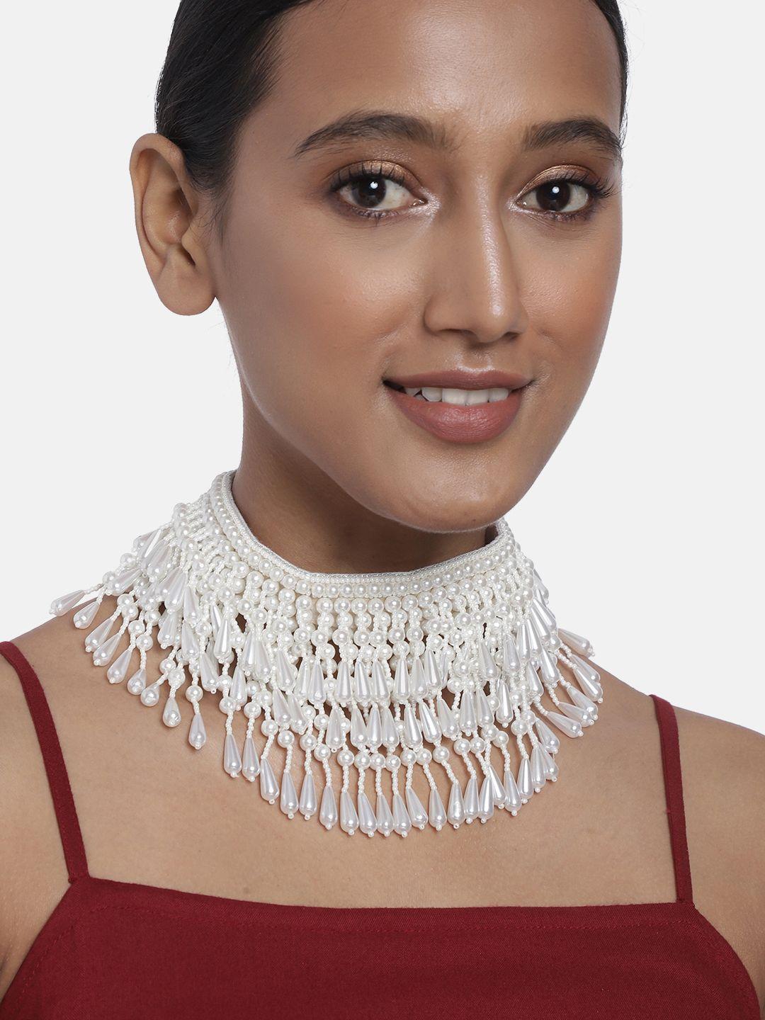 justpeachy white embellished choker necklace