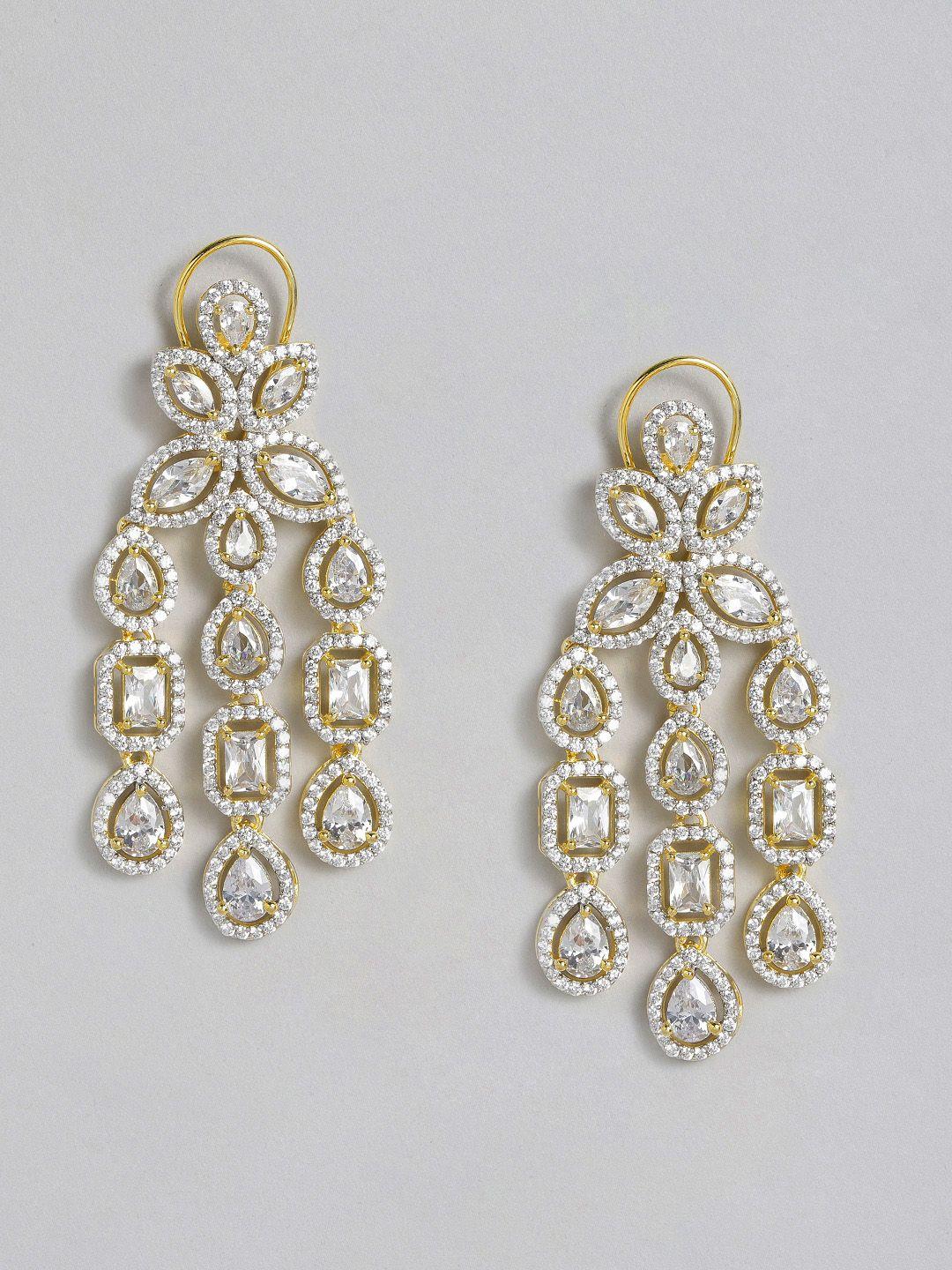 justpeachy white gold-plated ad studded contemporary drop earrings