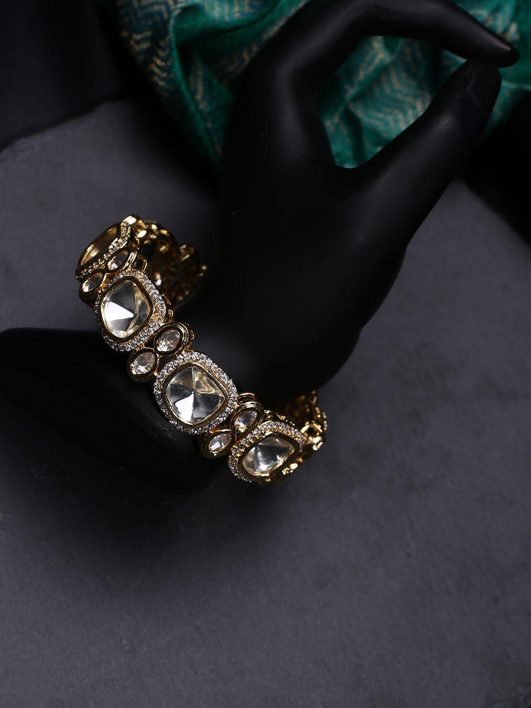 justpeachy women brass kundan gold-plated bangle-style bracelet