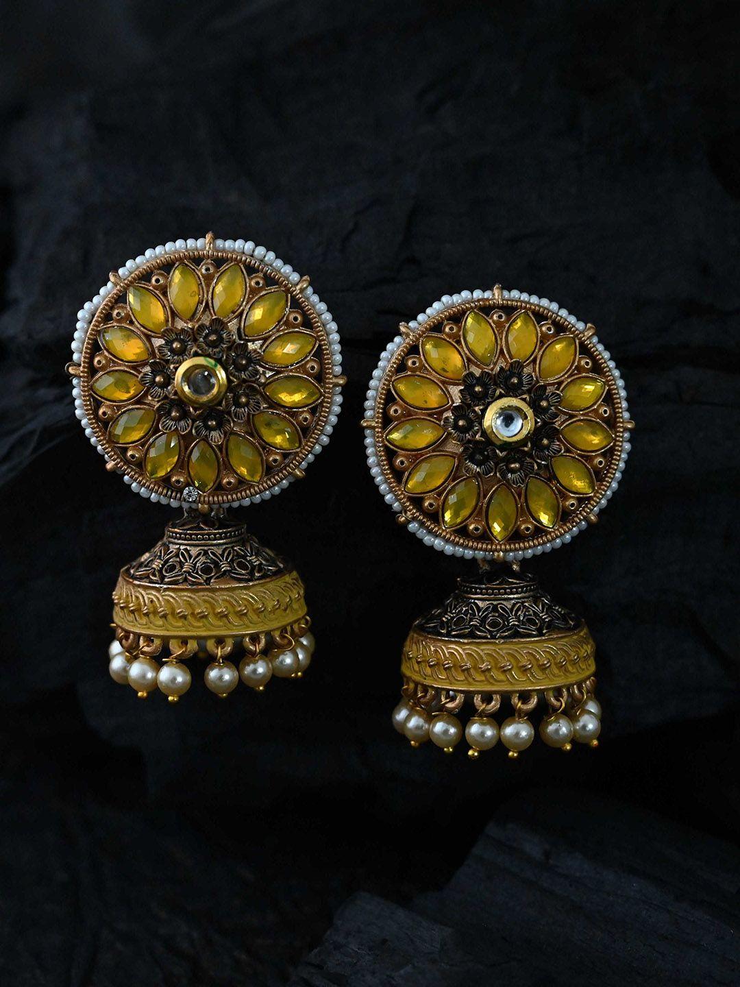 justpeachy yellow classic jhumkas earrings