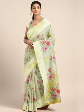 jute cotton floral print party saree