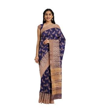 jute cotton saree with floral woven motifs