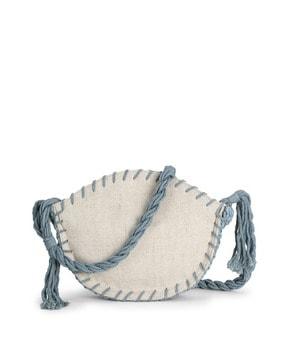 jute sling bag with stitch accent