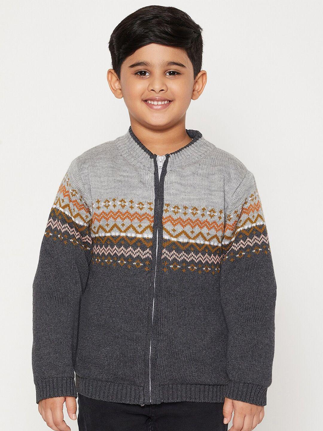 jwaaq boys grey & charcoal colourblocked pullover with embroidered detail